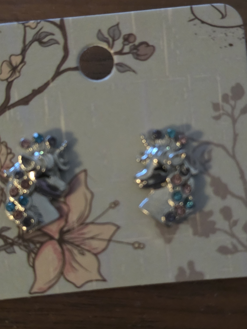 Silver Unicorn Stud Earrings with Pink & Teal Crystals